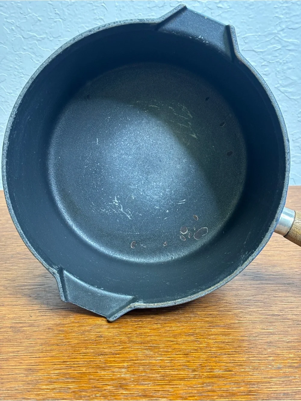 Le Creuset #20 Blue Enameled Cast Iron Saucepan No Lid Wood Handle France VTG